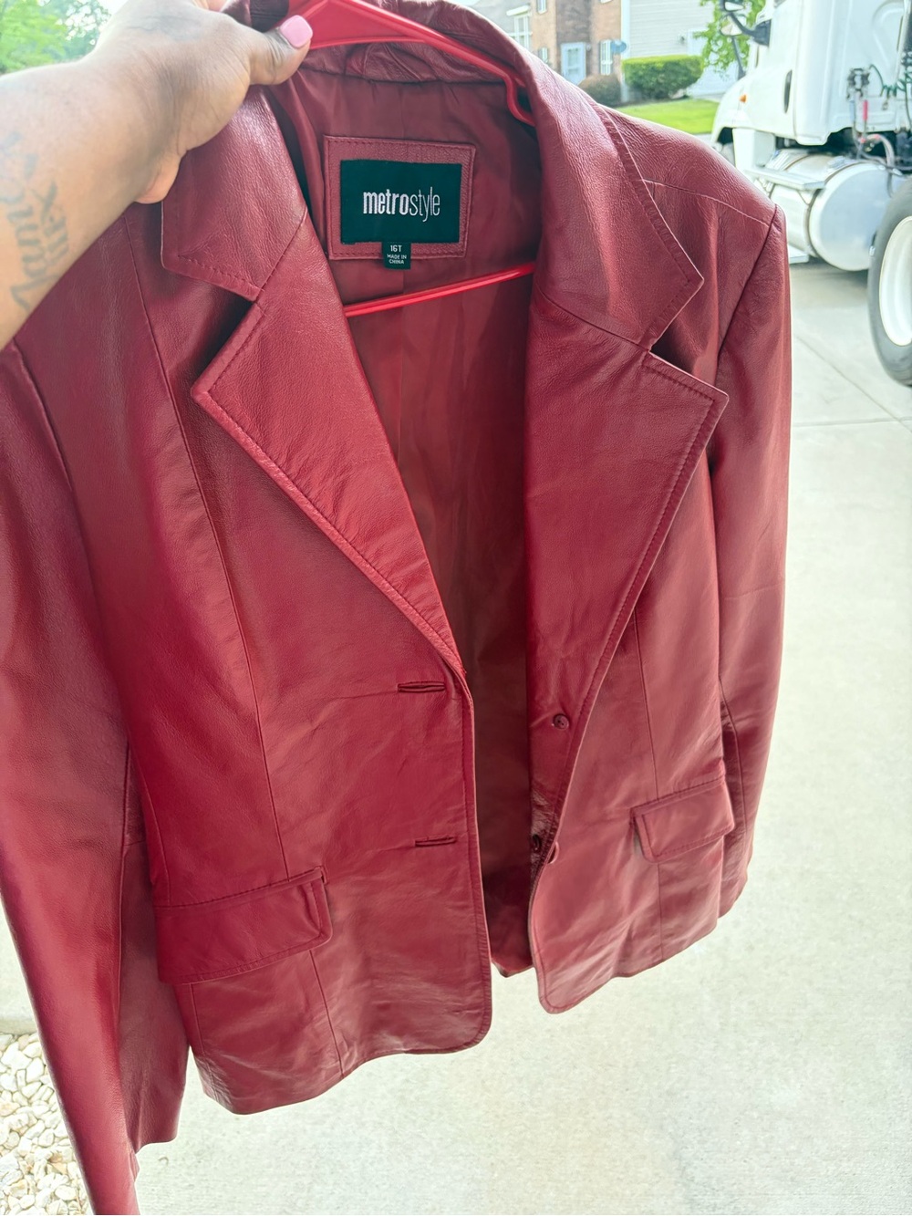 Metrostyle Red Leather Blazer Jacket